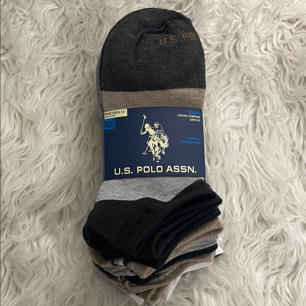 U.S. Polo Assn. Men's Casual Low Cut Socks - Black, Gray, Brown(10 pairs) nwt